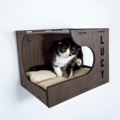 Wood Bed for Pets, Rectangle Cat Bed Shelf with Cat Toys